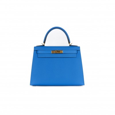 HERMÈS KELLY 25 BLEU HYDRA EPSOM SELLIER GOLD HARDWARE (25*17*7cm) 
